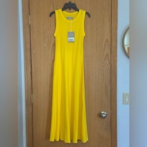 Everlane NWT waffle knit yellow tank dress fit & flare midi length size XS